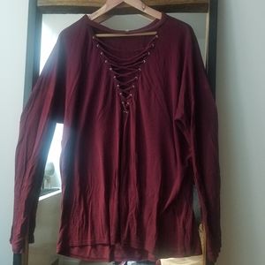 EXPRESS Maroon Lace-Up Long Sleeve
